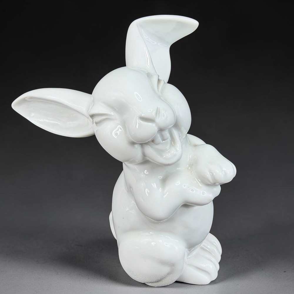 Rosenthal Germany White Porcelain Laughing Rabbit Bunny Figurine Glossy VTG